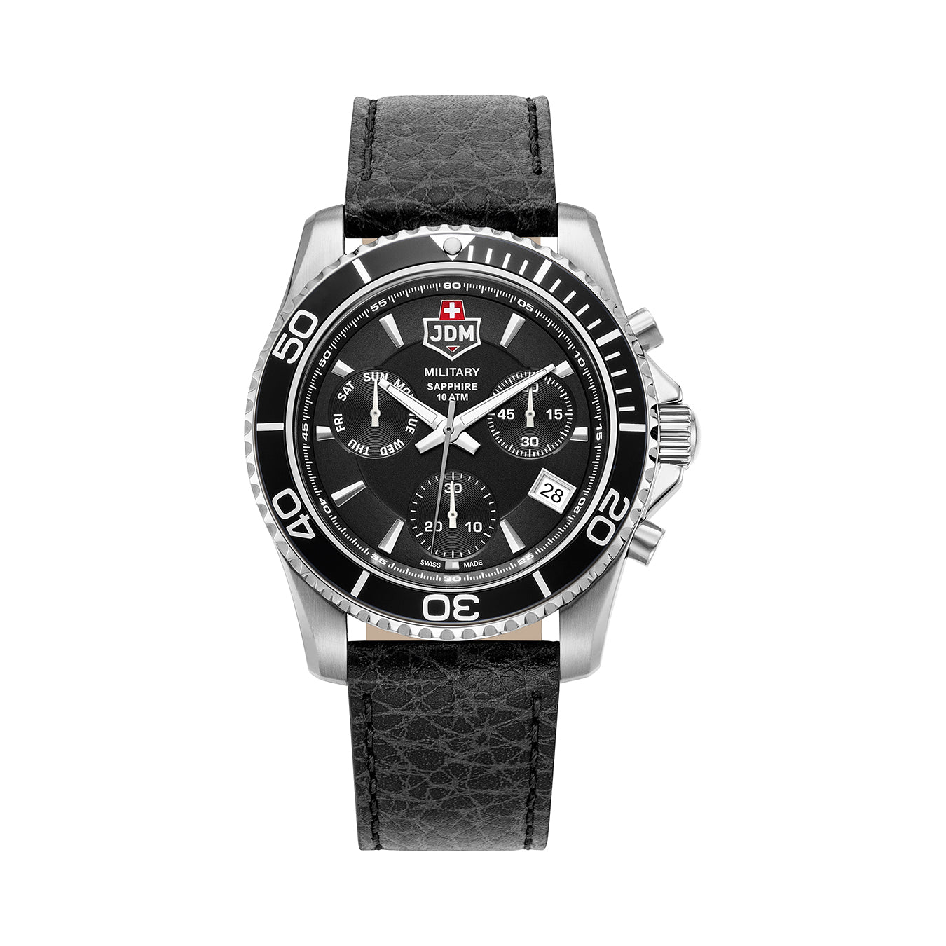 Sierra Chrono 43mm Chronograph - date, day by hand, small second Quartz black Dial silver Tone Stainless Steel Sapphire Glass Swiss Made Men Watch