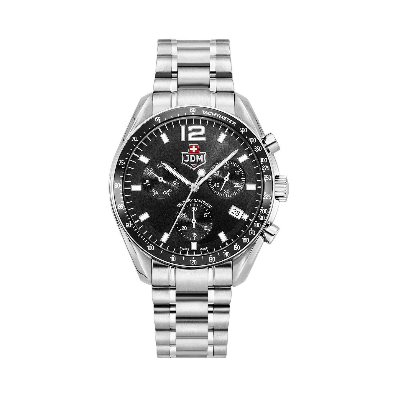 Swiss Precision 42mm Chronograph - date Quartz black Dial silver