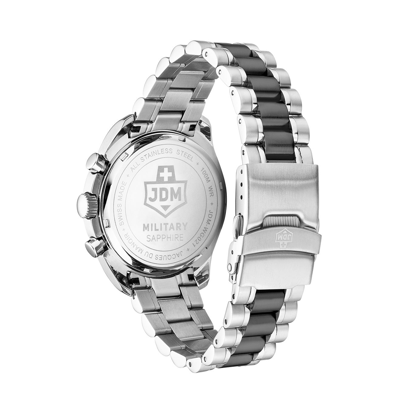 Swiss Precision 42mm Chronograph - date Quartz black Dial silver Tone Stainless Steel Sapphire Glass Swiss Made Men Watch