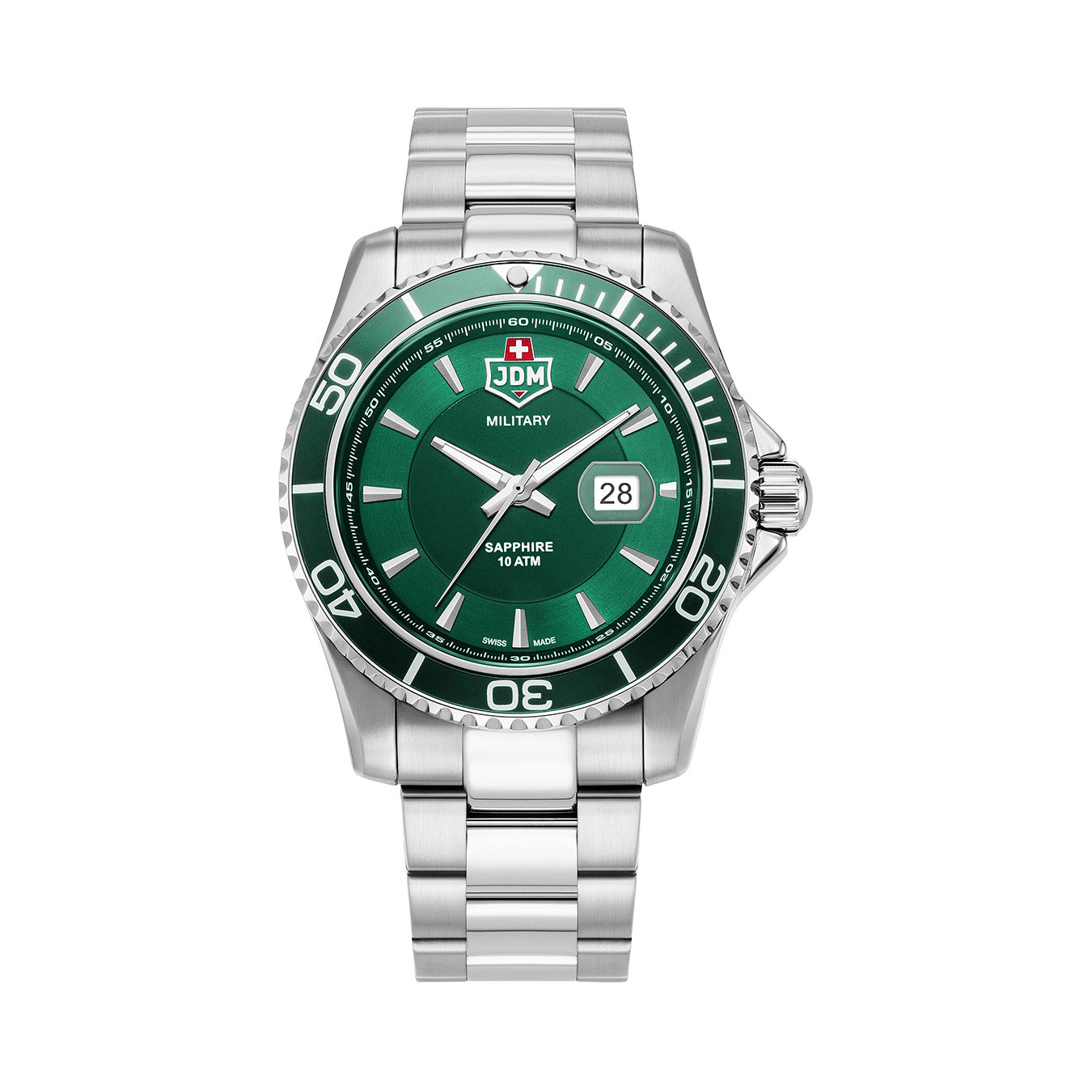 Sierra 43mm 3 hand - date Quartz green Dial silver Tone Stainless Steel Sapphire Glass Swiss Made Men Watch