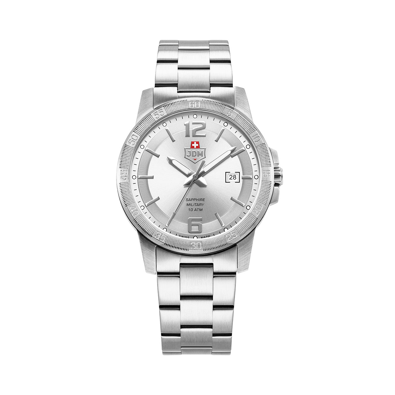 Oscar 42mm 3 hand - date Quartz Silver Sunray Dial silver Tone Stainless Steel Sapphire Glass Swiss Made Men Watch