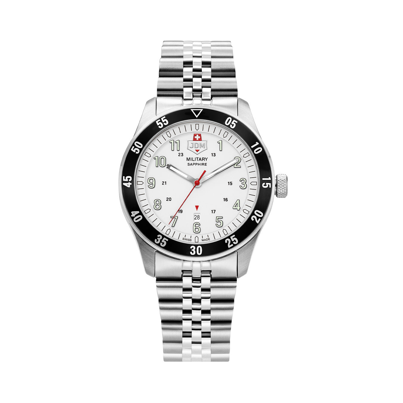 Zulu 42mm 3 hand - date Quartz white Dial silver Tone Stainless Steel Sapphire Glass Swiss Made Men Watch