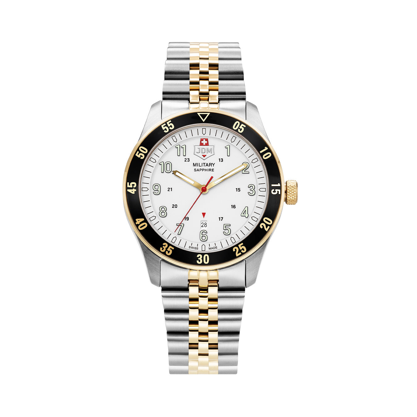 Zulu 42mm 3 hand - date Quartz white Dial silver + gold Tone Stainless Steel Sapphire Glass Swiss Made Men Watch