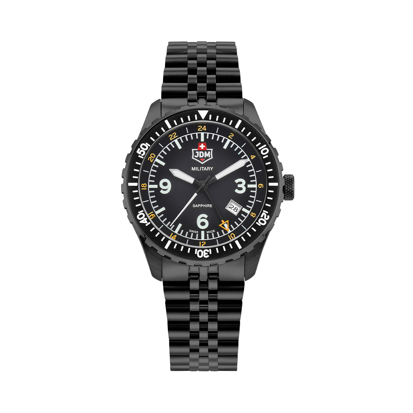 Wingman 43.5mm 3 hand - date - 24H hand Quartz black Dial black Tone Stainless Steel Sapphire Glass Swiss Made Men Watch