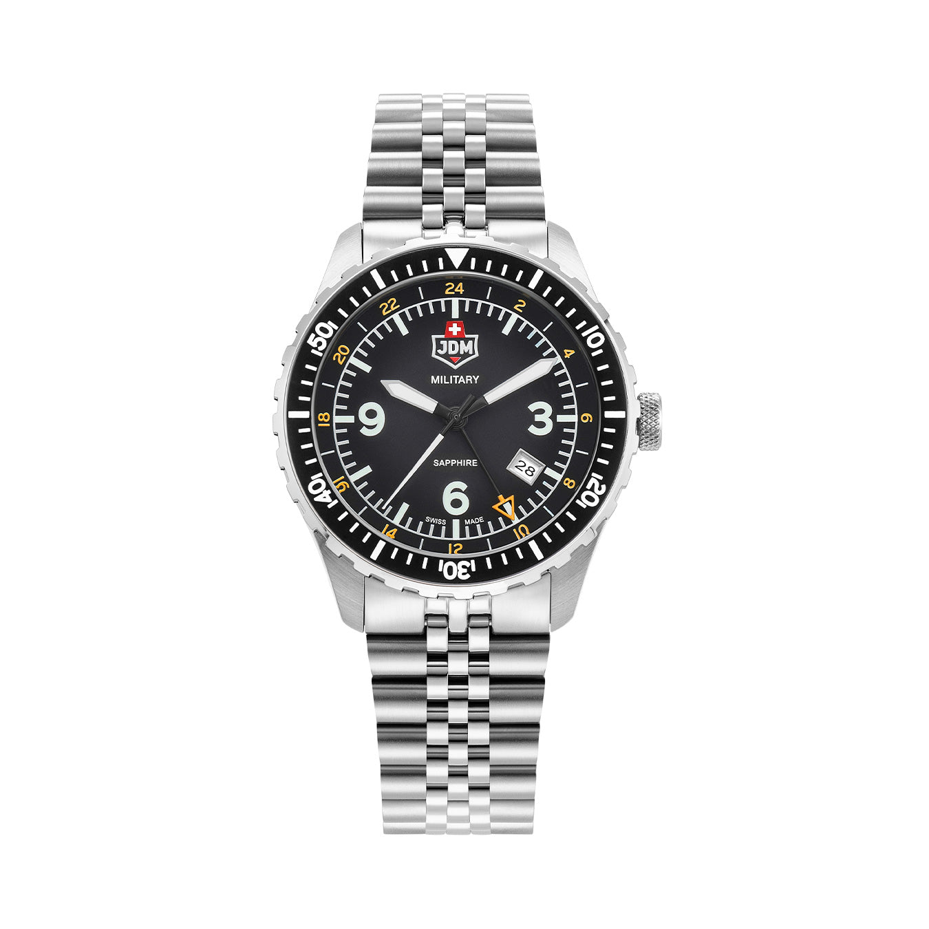 Wingman 43.5mm 3 hand - date - 24H hand Quartz black Dial silver Tone Stainless Steel Sapphire Glass Swiss Made Men Watch