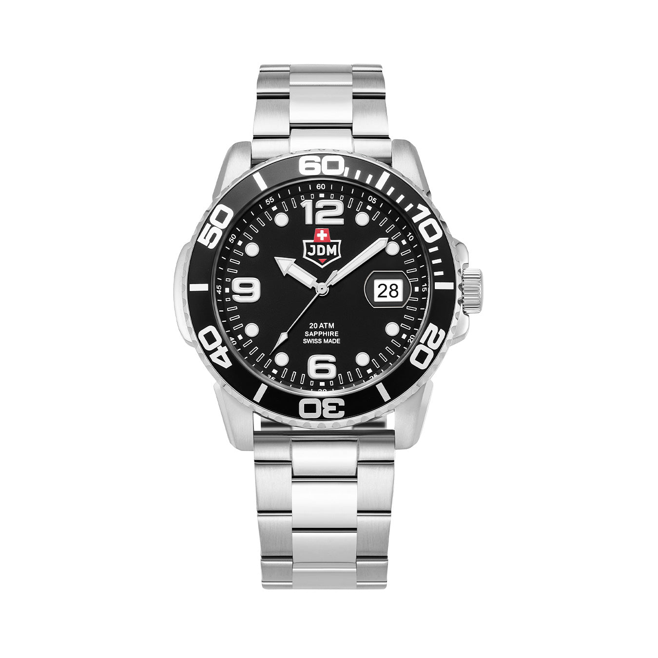 Mike Plus 43.5mm 3 hand - date Quartz Black Sunray Dial silver Tone Stainless Steel Sapphire Glass Swiss Made Men Watch