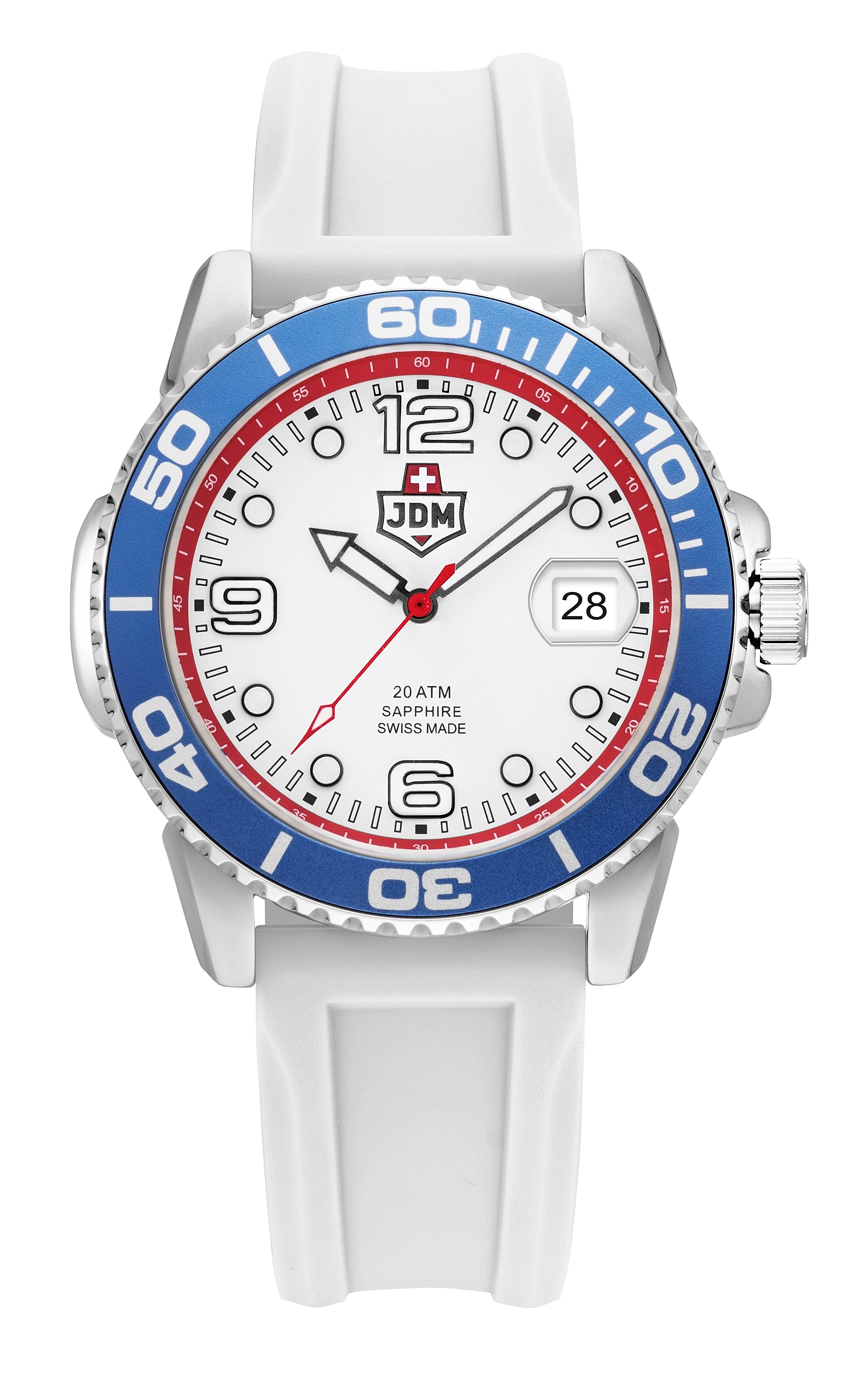 Mike Plus 43.5 mm Ronda-515-A2C3 White Dial Blue and White Silicon Strap
