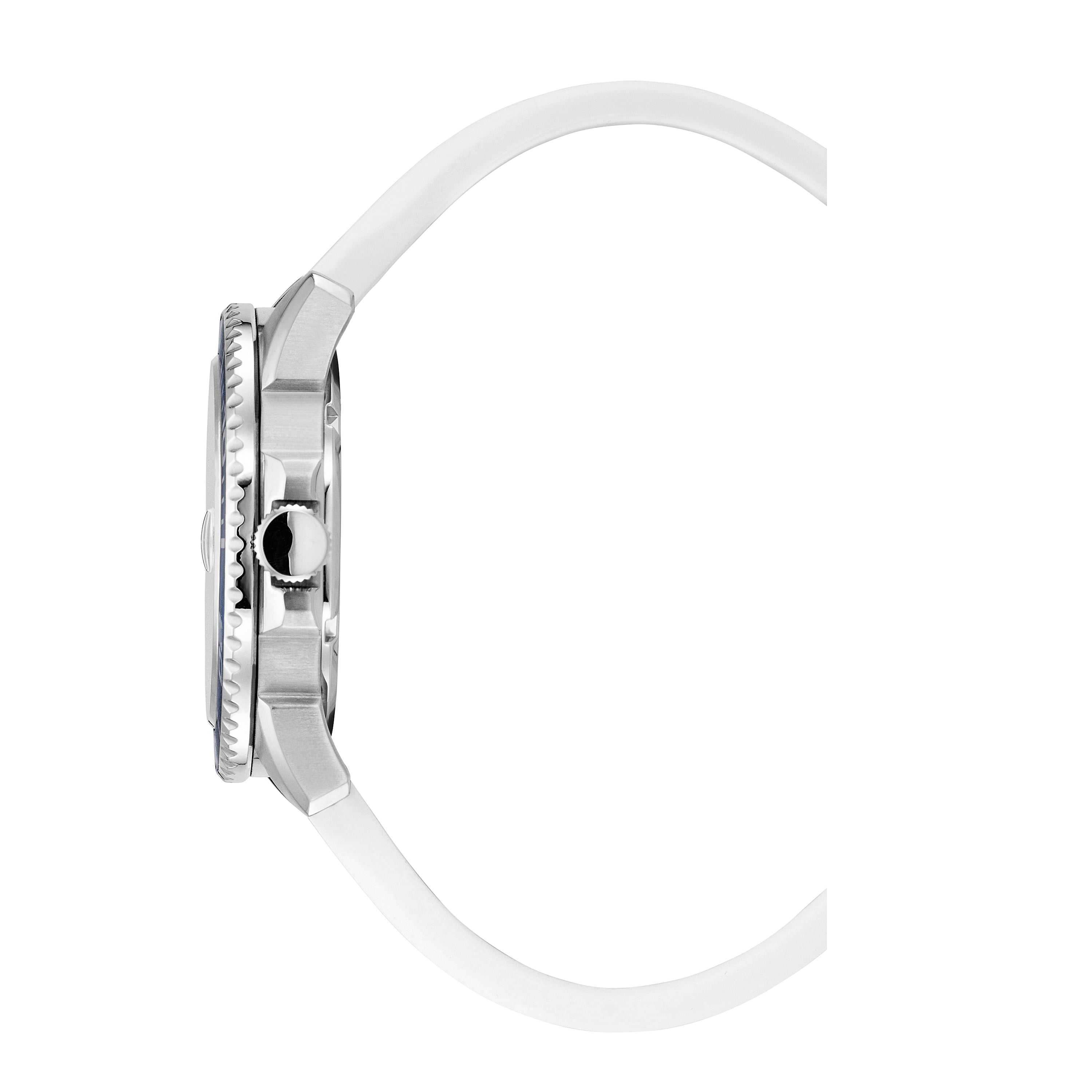 Mike Plus 43.5 mm Ronda-515-A2C3 White Dial Blue and White Silicon Strap