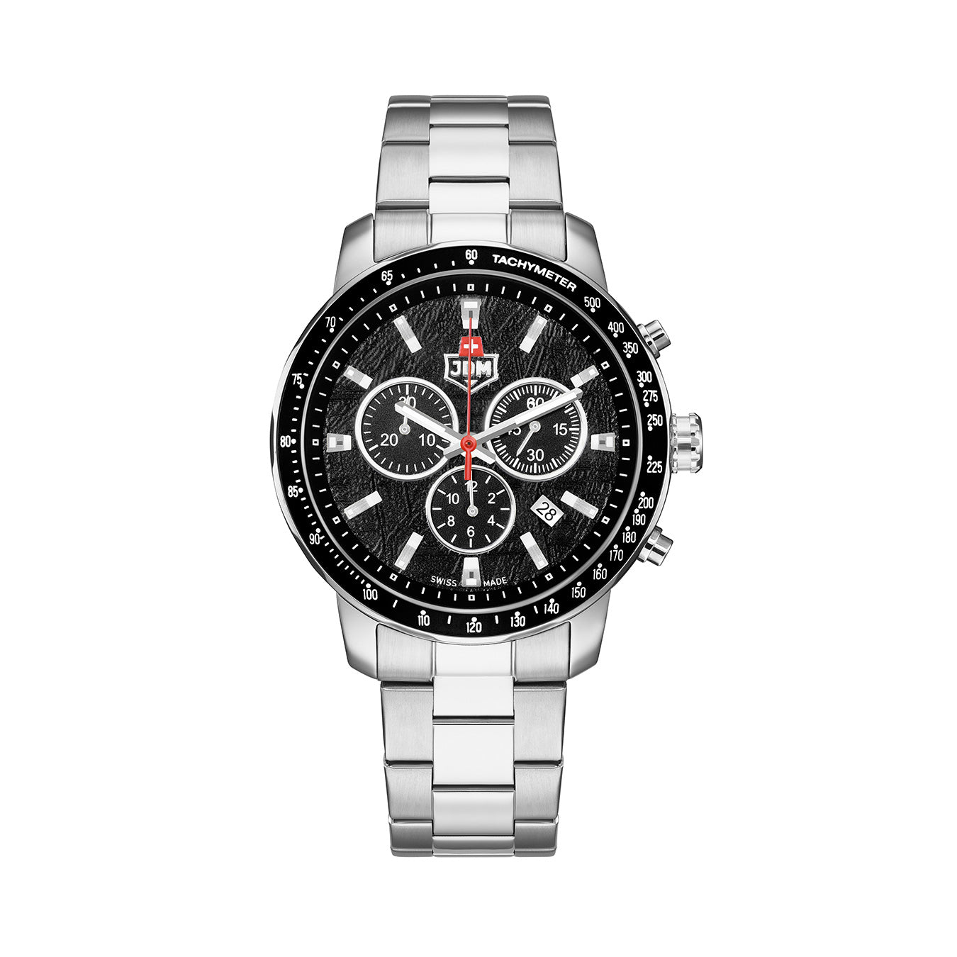 Challenger Chrono 42mm Chronograph - date Quartz black Dial silver Tone Stainless Steel Sapphire Glass Swiss Made Men Watch