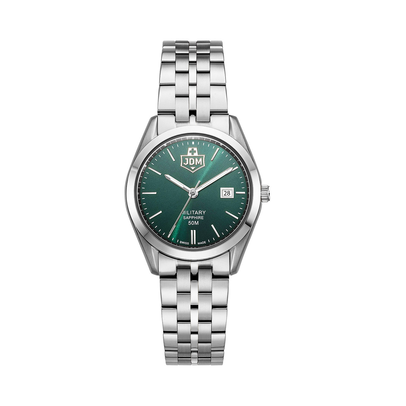 Interlaken Ladies 31mm 3 hand - date Quartz Green Sunray Dial silver Tone Stainless Steel Sapphire Glass Swiss Made Women Watch
