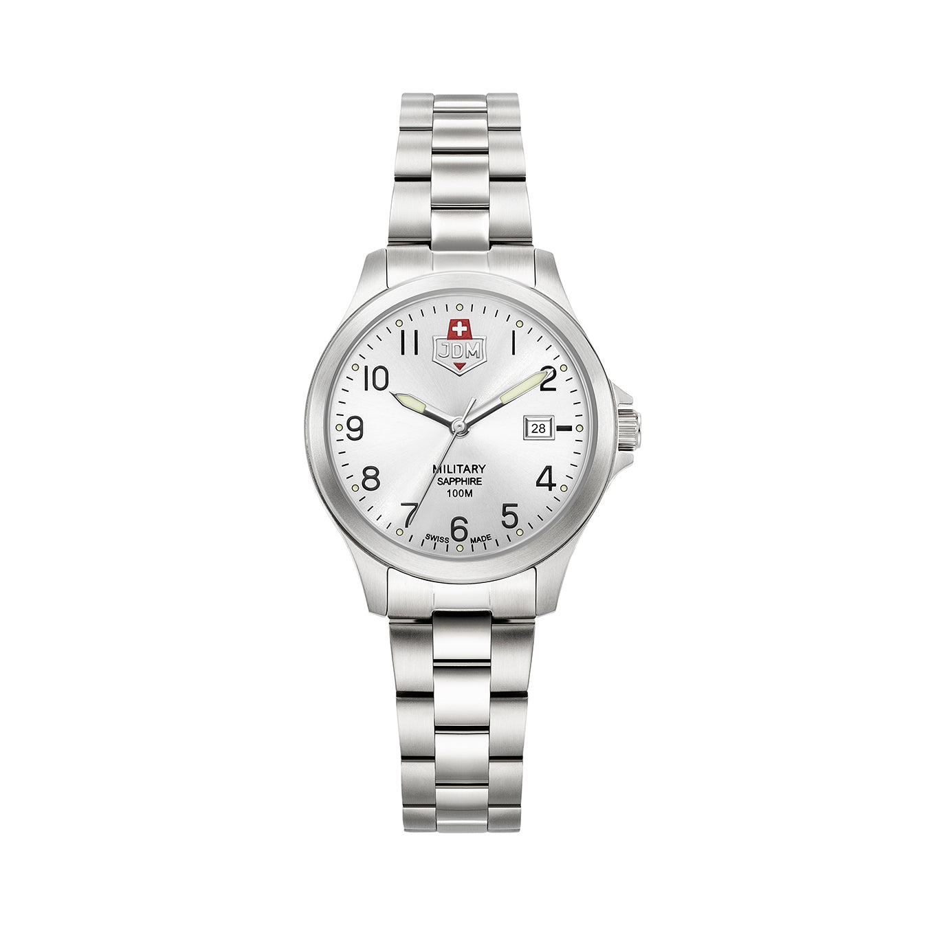 Alpha I Ladies 30mm 3 hand - date Quartz white matt Dial silver Tone Stainless Steel Sapphire Glass Swiss Made Women Watch