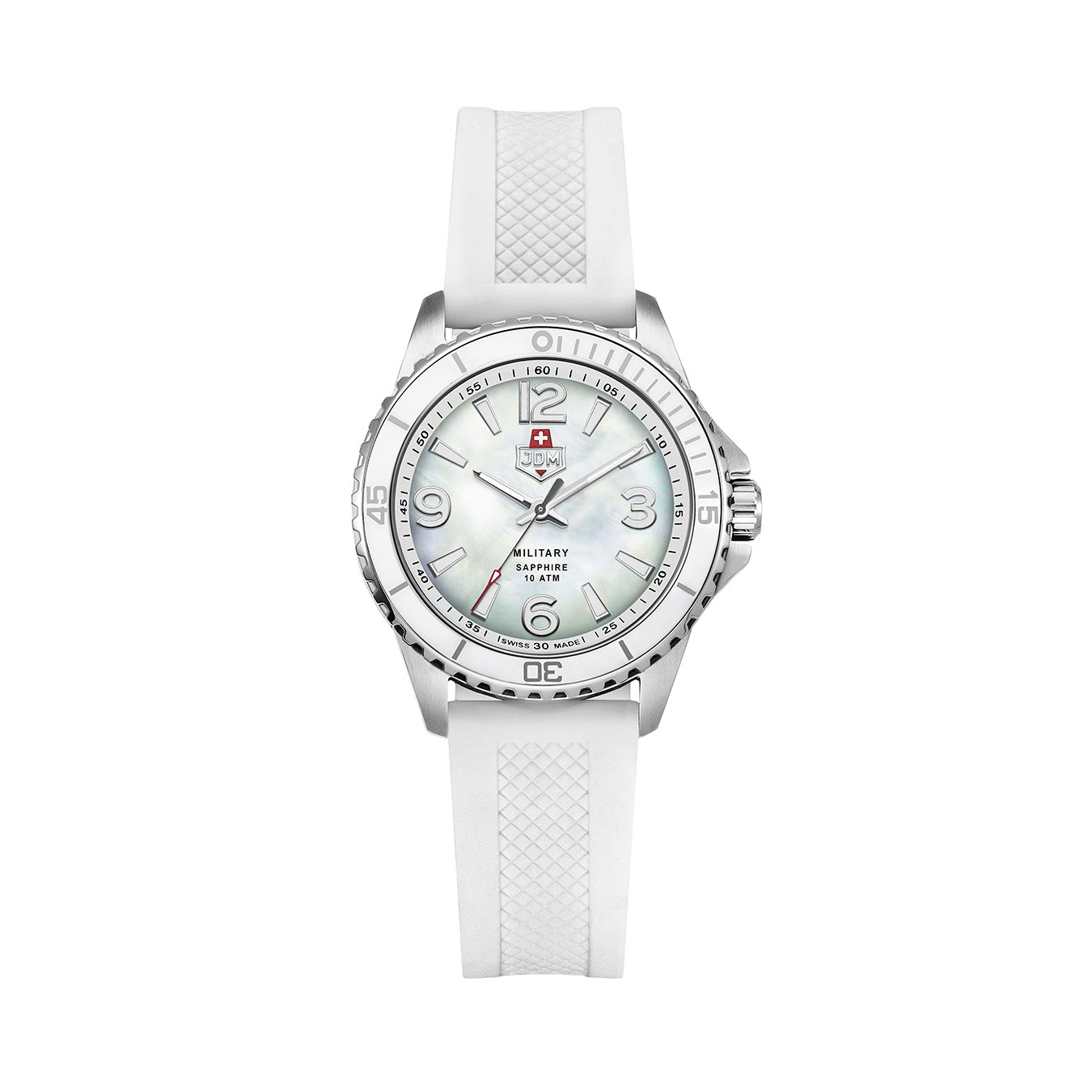 Jade 36mm 3 hand Quartz white MOP Dial silver Tone Stainless Steel Sapphire Glass White and Black Rubber Strap set Swiss Made Watch