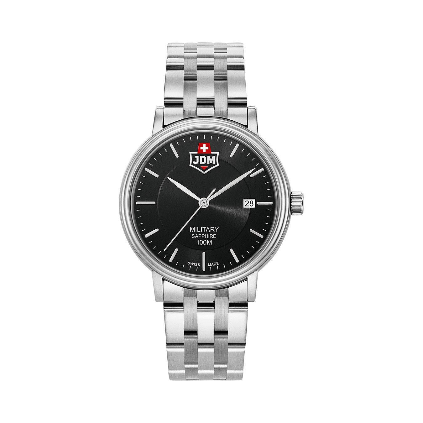 Kilo 40mm 3 hand - date Quartz black Dial silver Tone Stainless Steel Sapphire Glass Swiss Made Men Watch