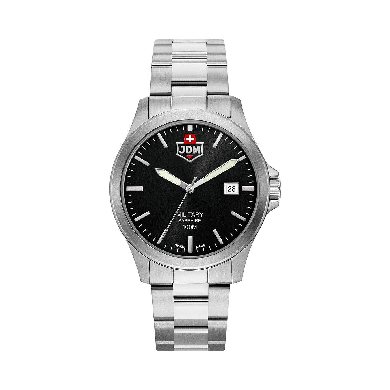 Alpha II 40mm 3 hand - date Quartz black Dial silver Tone Stainless Steel Sapphire Glass Swiss Made Men Watch