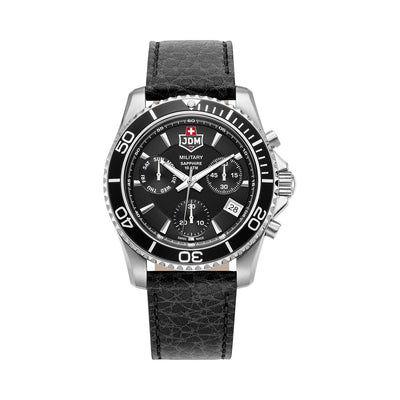 Sierra Chrono 43mm Chronograph - date, day by hand, small second Quartz black Dial silver Tone Stainless Steel Sapphire Glass Swiss Made Men Watch