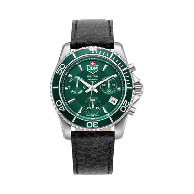 Sierra Chrono 43mm Chronograph - date, day by hand, small second Quartz green Dial silver Tone Stainless Steel Sapphire Glass Swiss Made Men Watch