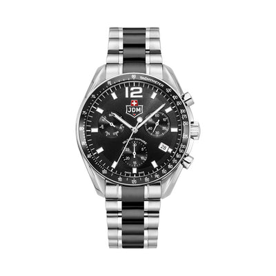 Swiss Precision 42mm Chronograph - date Quartz black Dial silver Tone Stainless Steel Sapphire Glass Swiss Made Men Watch