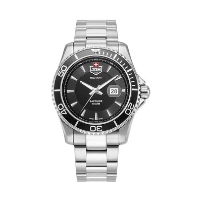 Sierra 43mm 3 hand - date Quartz black Dial silver Tone Stainless Steel Sapphire Glass Swiss Made Men Watch