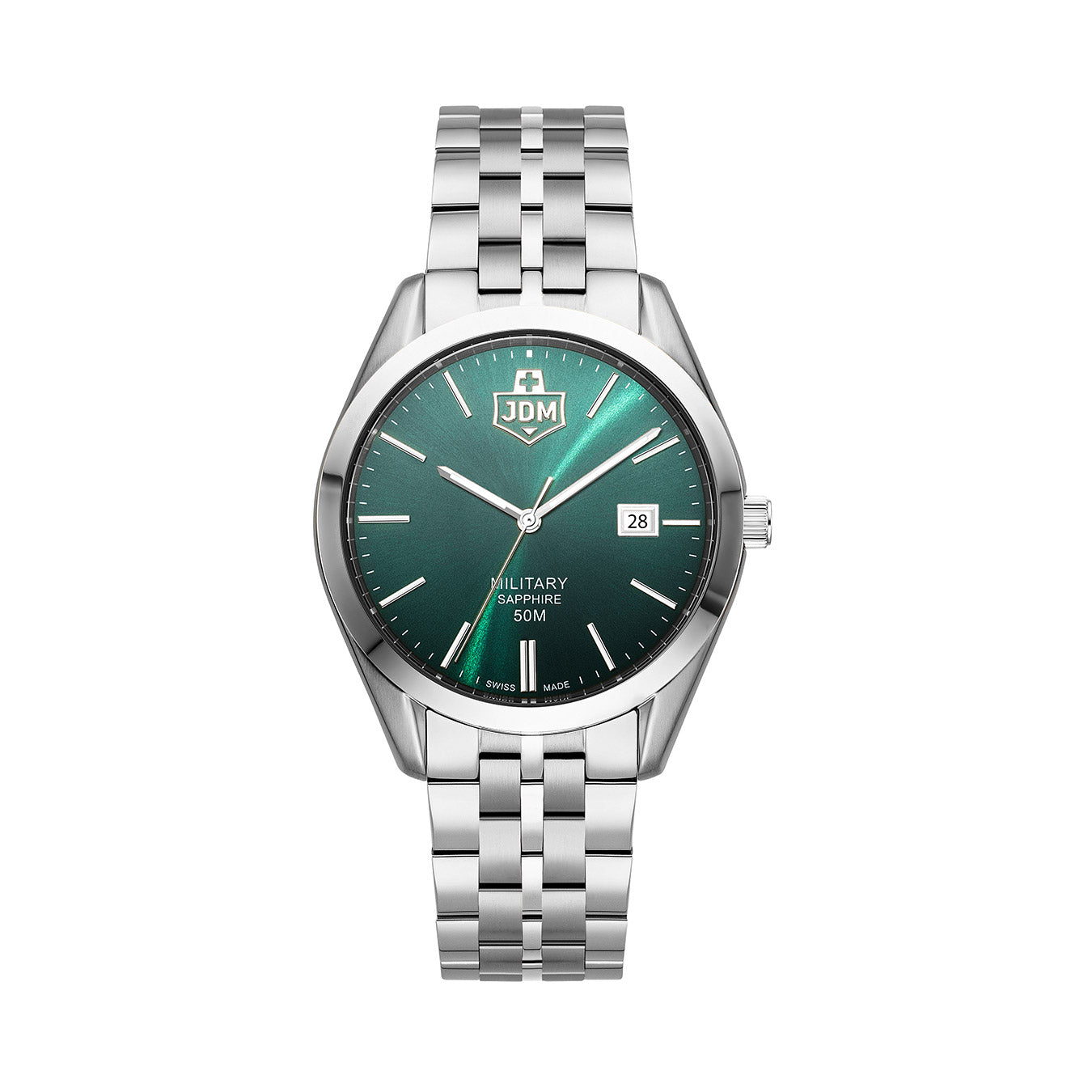 Interlaken Gents 41mm 3 hand - date Quartz Green Sunray Dial silver Tone Stainless Steel Sapphire Glass Swiss Made Men Watch
