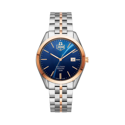Interlaken Gents 41mm 3 hand - date Quartz Blue Sunray Dial silver + rosegold Tone Stainless Steel Sapphire Glass Swiss Made Men Watch