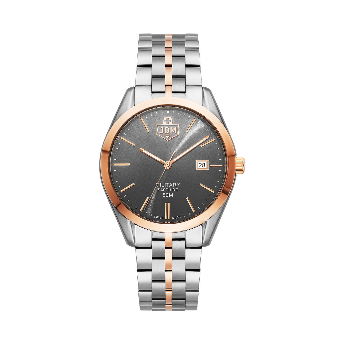 Interlaken Gents 41mm 3 hand - date Quartz Grey Sunray Dial silver + rosegold Tone Stainless Steel Sapphire Glass Swiss Made Men Watch