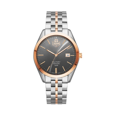 Interlaken Gents 41mm 3 hand - date Quartz Grey Sunray Dial silver + rosegold Tone Stainless Steel Sapphire Glass Swiss Made Men Watch