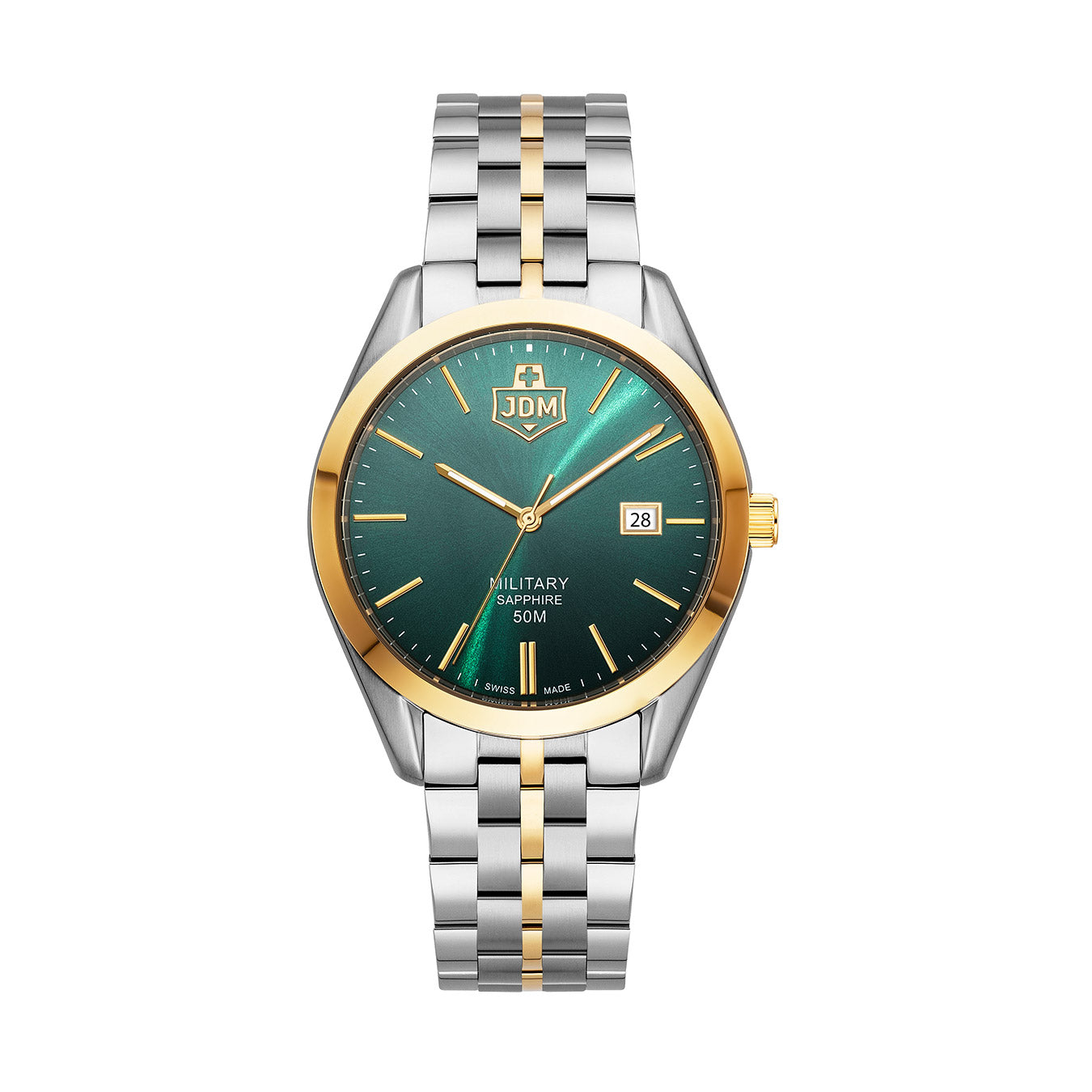 Interlaken Gents 41mm 3 hand - date Quartz Green Sunray Dial silver + gold Tone Stainless Steel Sapphire Glass Swiss Made Men Watch