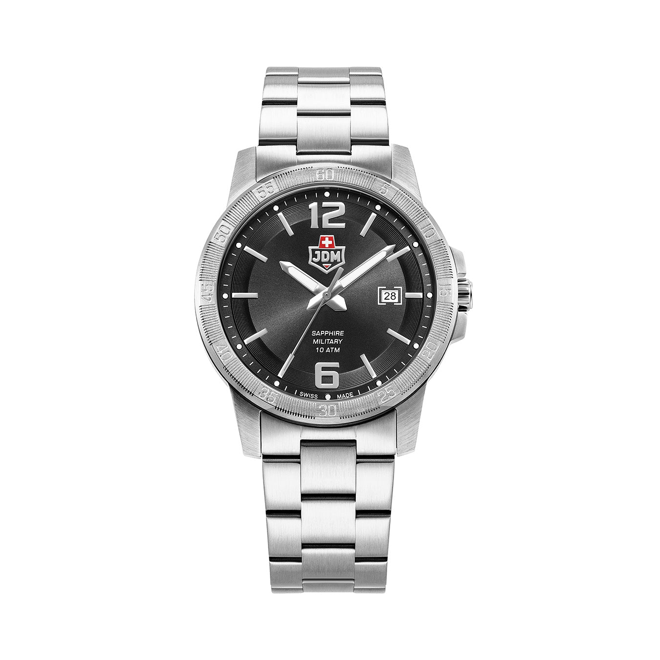 Oscar 42mm 3 hand - date Quartz Black Sunray Dial silver Tone Stainless Steel Sapphire Glass Swiss Made Men Watch