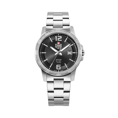 Oscar 42mm 3 hand - date Quartz Black Sunray Dial silver Tone Stainless Steel Sapphire Glass Swiss Made Men Watch