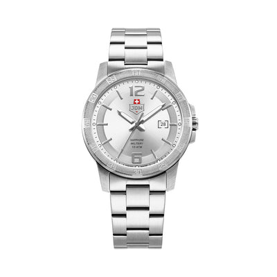 Oscar 42mm 3 hand - date Quartz Silver Sunray Dial silver Tone Stainless Steel Sapphire Glass Swiss Made Men Watch