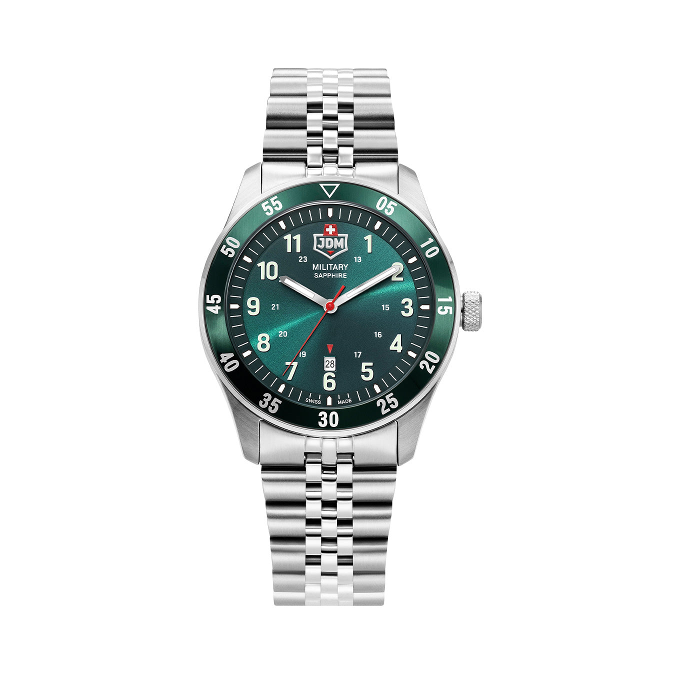 Zulu 42mm 3 hand - date Quartz Green Sunray Dial silver Tone Stainless Steel Sapphire Glass Swiss Made Men Watch