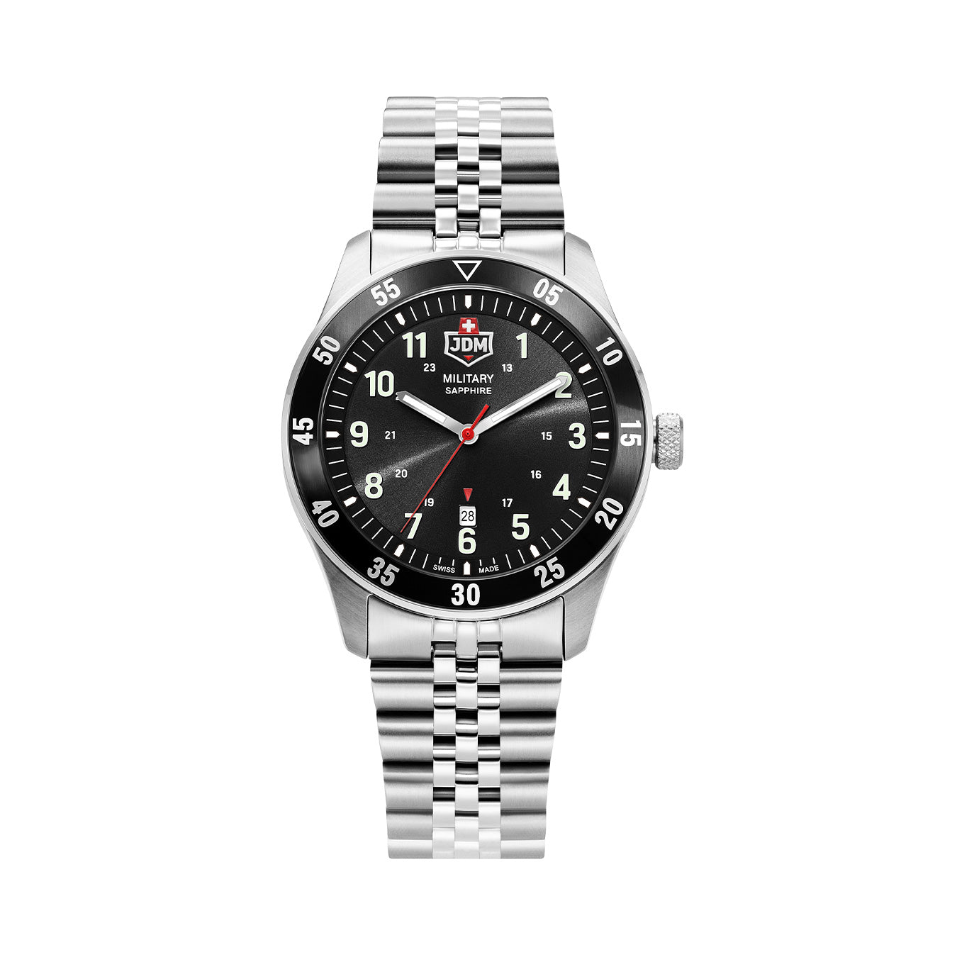 Zulu 42mm 3 hand - date Quartz Black Sunray Dial silver Tone Stainless Steel Sapphire Glass Swiss Made Men Watch