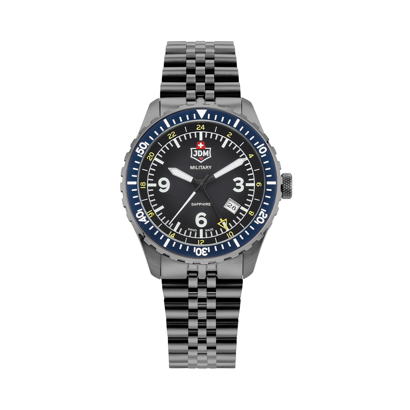 Wingman 43.5mm 3 hand - date - 24H hand Quartz black Dial gun color Tone Stainless Steel Sapphire Glass Swiss Made Men Watch