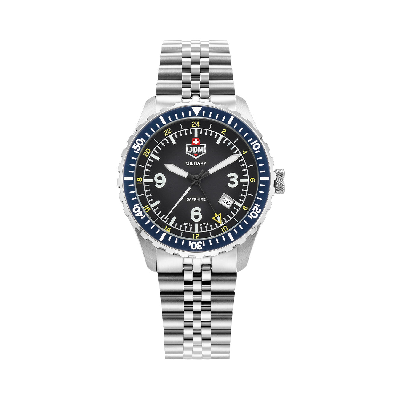 Wingman 43.5mm 3 hand - date - 24H hand Quartz black Dial silver Tone Stainless Steel Sapphire Glass Swiss Made Men Watch