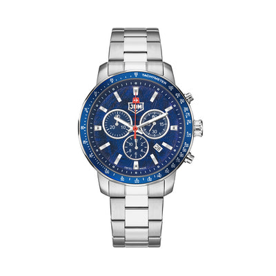 Challenger Chrono 42mm Chronograph - date Quartz blue Dial silver Tone Stainless Steel Sapphire Glass Swiss Made Men Watch