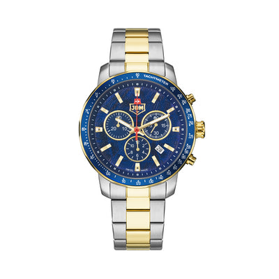 Challenger Chrono 42mm Chronograph - date Quartz blue Dial silver + gold Tone Stainless Steel Sapphire Glass Swiss Made Men Watch