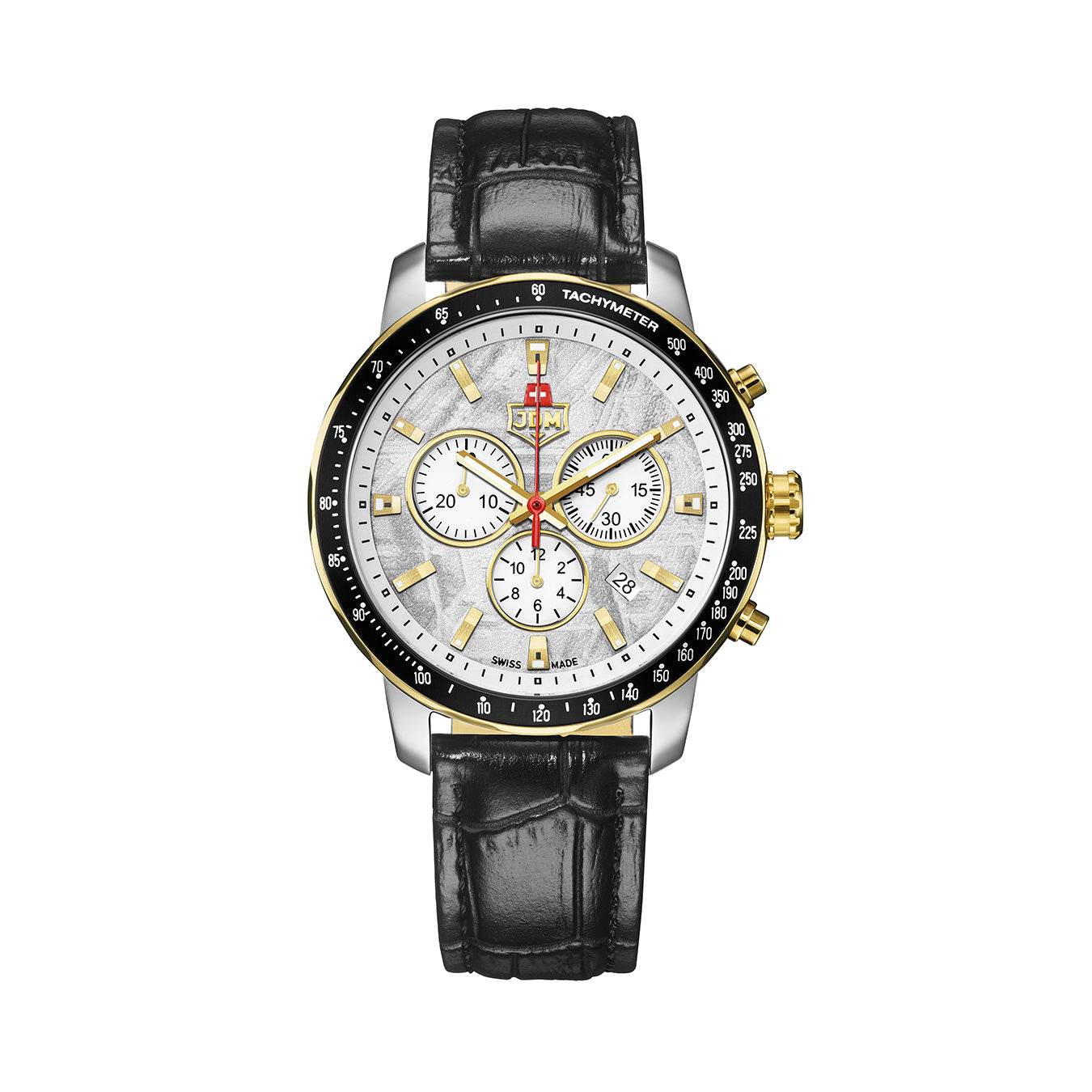 Challenger Chrono 42mm Chronograph - date Quartz white Dial silver + gold Tone Stainless Steel Sapphire Glass Leather Bracelet Swiss Made Men Watch
