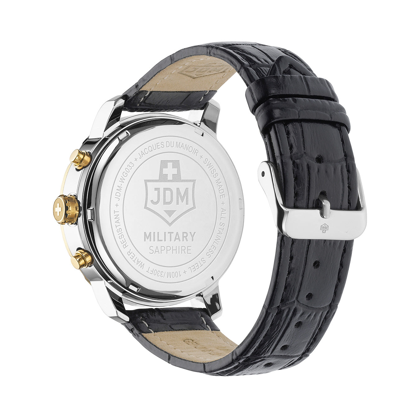 Challenger Chrono 42mm Chronograph - date Quartz white Dial silver + gold Tone Stainless Steel Sapphire Glass Leather Bracelet Swiss Made Men Watch