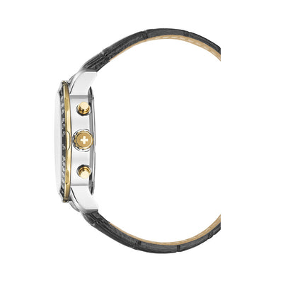 Challenger Chrono 42mm Chronograph - date Quartz white Dial silver + gold Tone Stainless Steel Sapphire Glass Leather Bracelet Swiss Made Men Watch