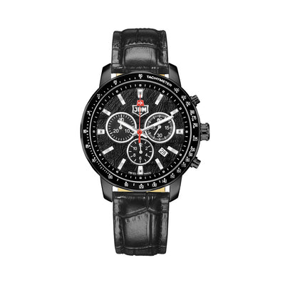 Challenger Chrono 42mm Chronograph - date Quartz black Dial black Tone Stainless Steel Black Leather Strap Sapphire Glass Swiss Made Men Watch