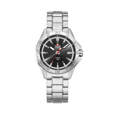 Agent 42mm Quartz Three-hands Date Black Dial Silver Stainless Steel Bracelet Professional Swiss Watch