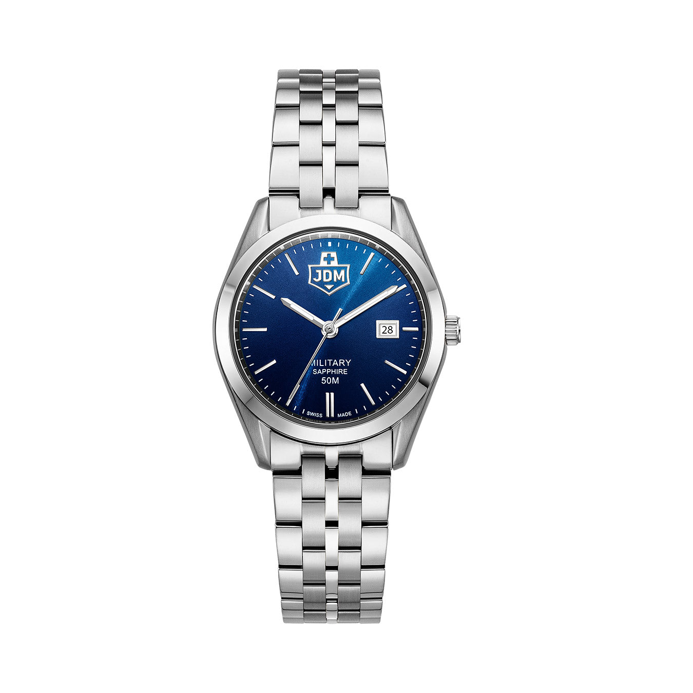 Interlaken Ladies 31mm 3 hand - date Quartz Blue Sunray Dial silver Tone Stainless Steel Sapphire Glass Swiss Made Women Watch