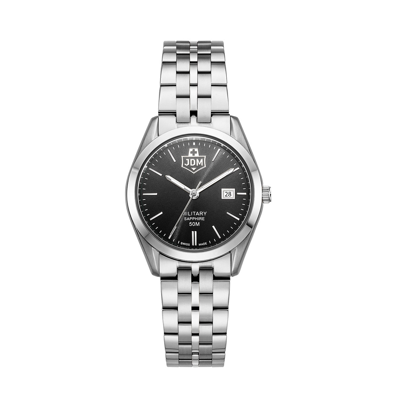 Interlaken Ladies 31mm 3 hand - date Quartz Black Sunray Dial silver Tone Stainless Steel Sapphire Glass Swiss Made Women Watch