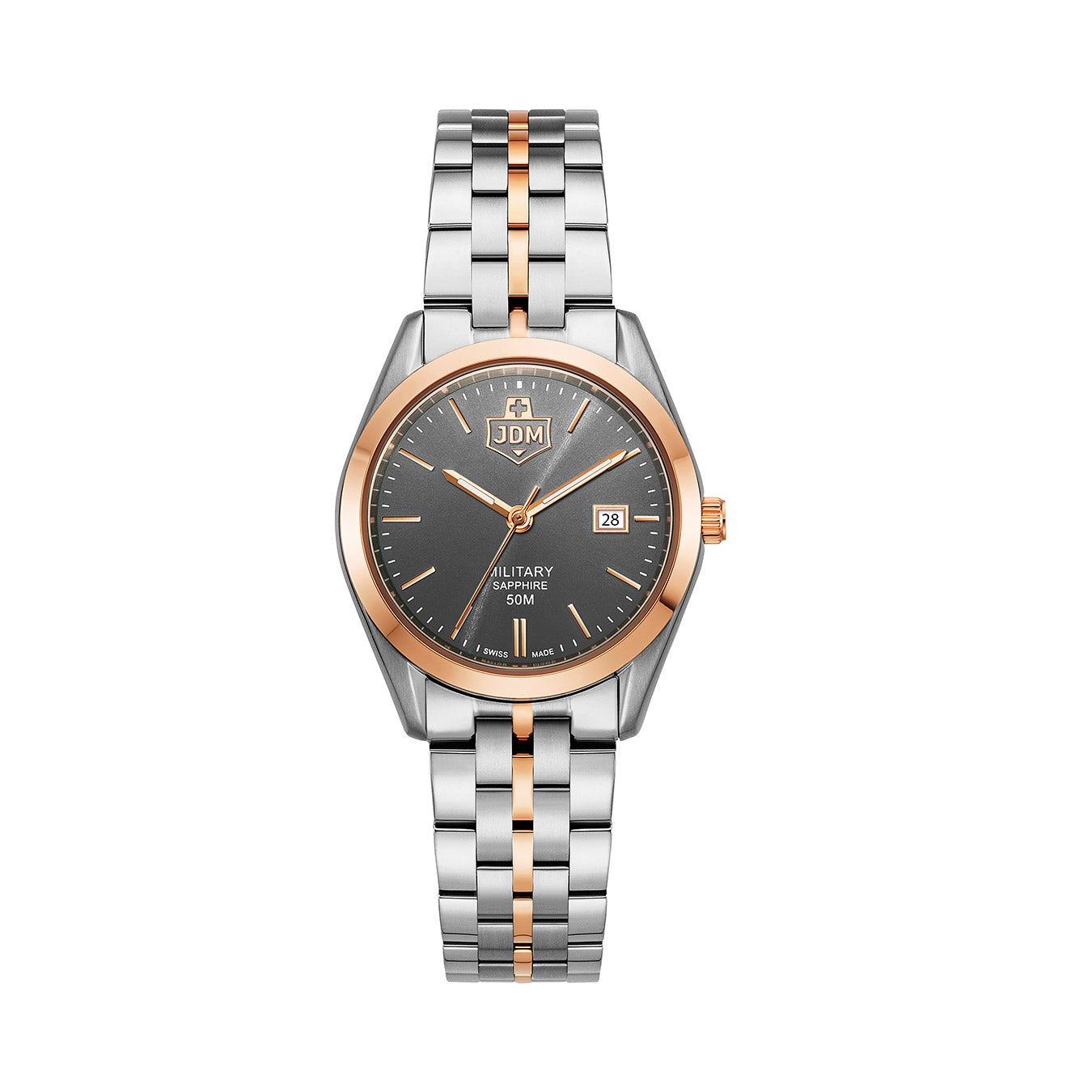 Interlaken Ladies 31mm 3 hand - date Quartz Grey Sunray Dial silver + rosegold Tone Stainless Steel Sapphire Glass Swiss Made Women Watch