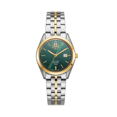 Interlaken Ladies 31mm 3 hand - date Quartz Green Sunray Dial silver + gold Tone Stainless Steel Sapphire Glass Swiss Made Women Watch