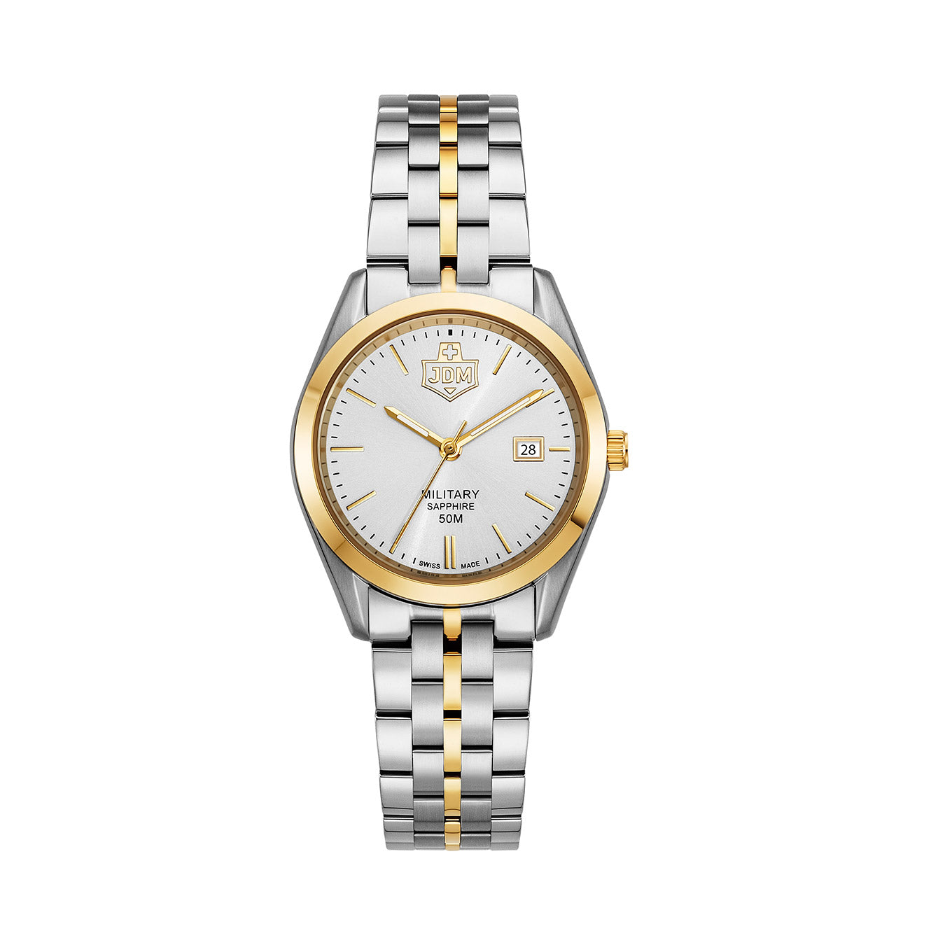 Interlaken Ladies 31mm 3 hand - date Quartz Silver Sunray Dial silver + gold Tone Stainless Steel Sapphire Glass Swiss Made Women Watch
