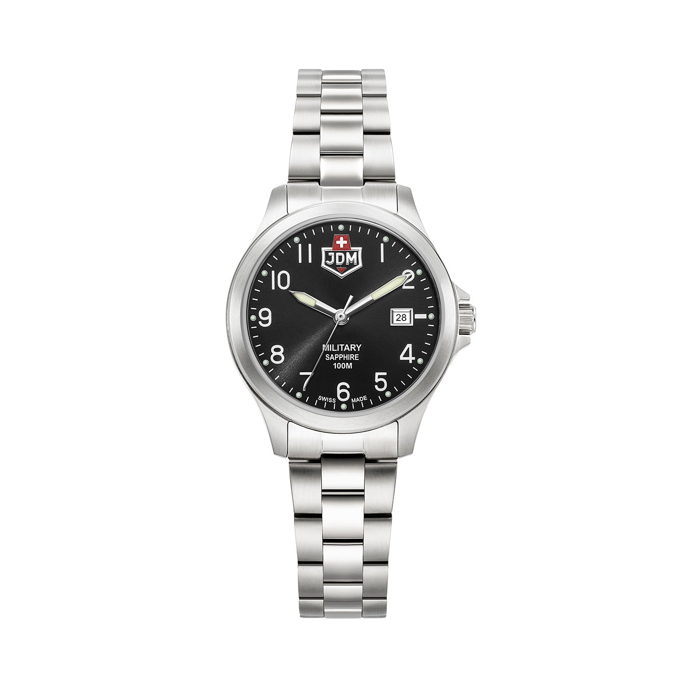 Alpha I Ladies 30mm 3 hand - date Quartz black matt Dial silver Tone Stainless Steel Sapphire Glass Swiss Made Women Watch