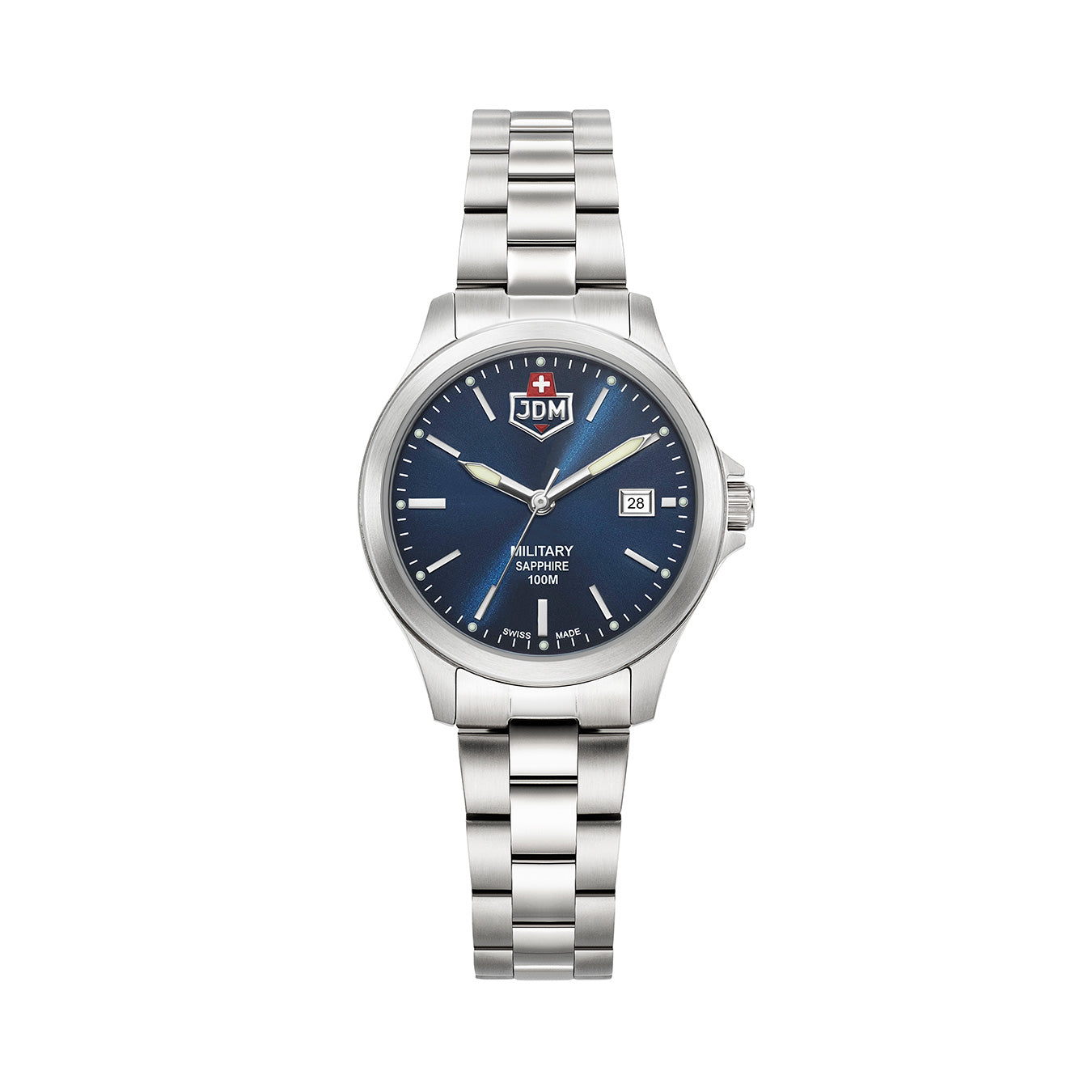 Alpha I Ladies 30mm 3 hand - date Quartz Blue matt Dial silver Tone Stainless Steel Sapphire Glass Swiss Made Women Watch