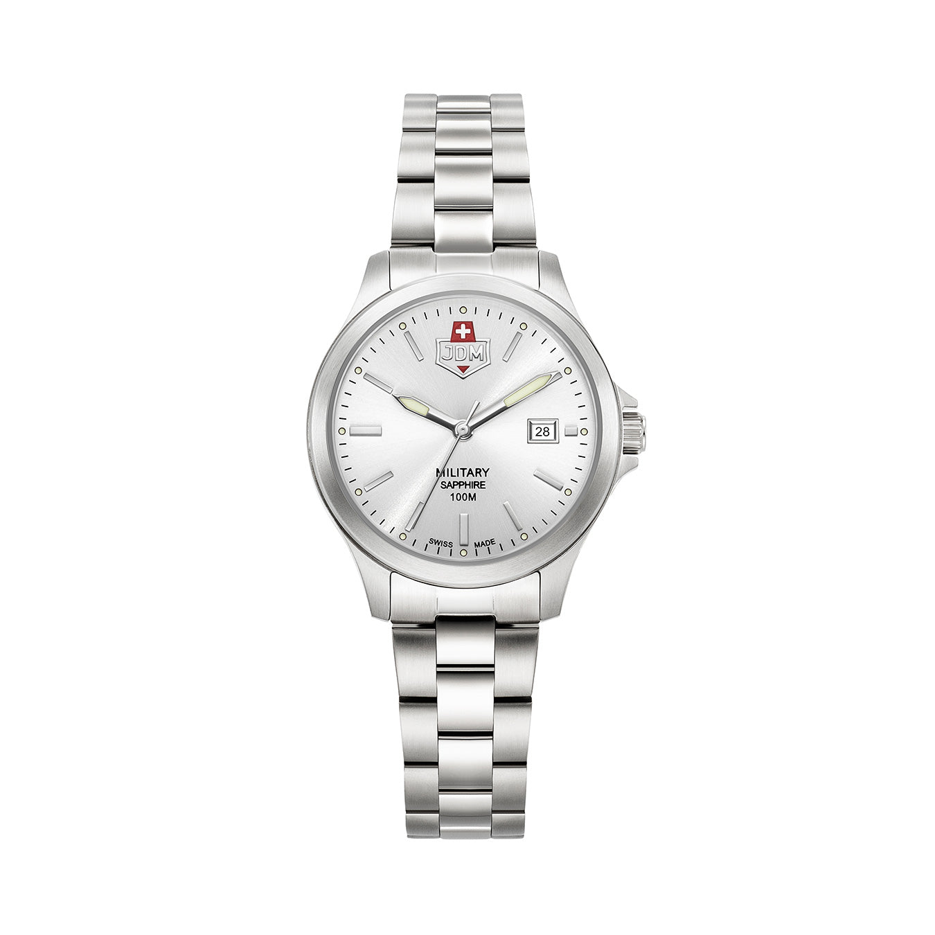Alpha I Ladies 30mm 3 hand - date Quartz white matt Dial silver Tone Stainless Steel Sapphire Glass Swiss Made Women Watch