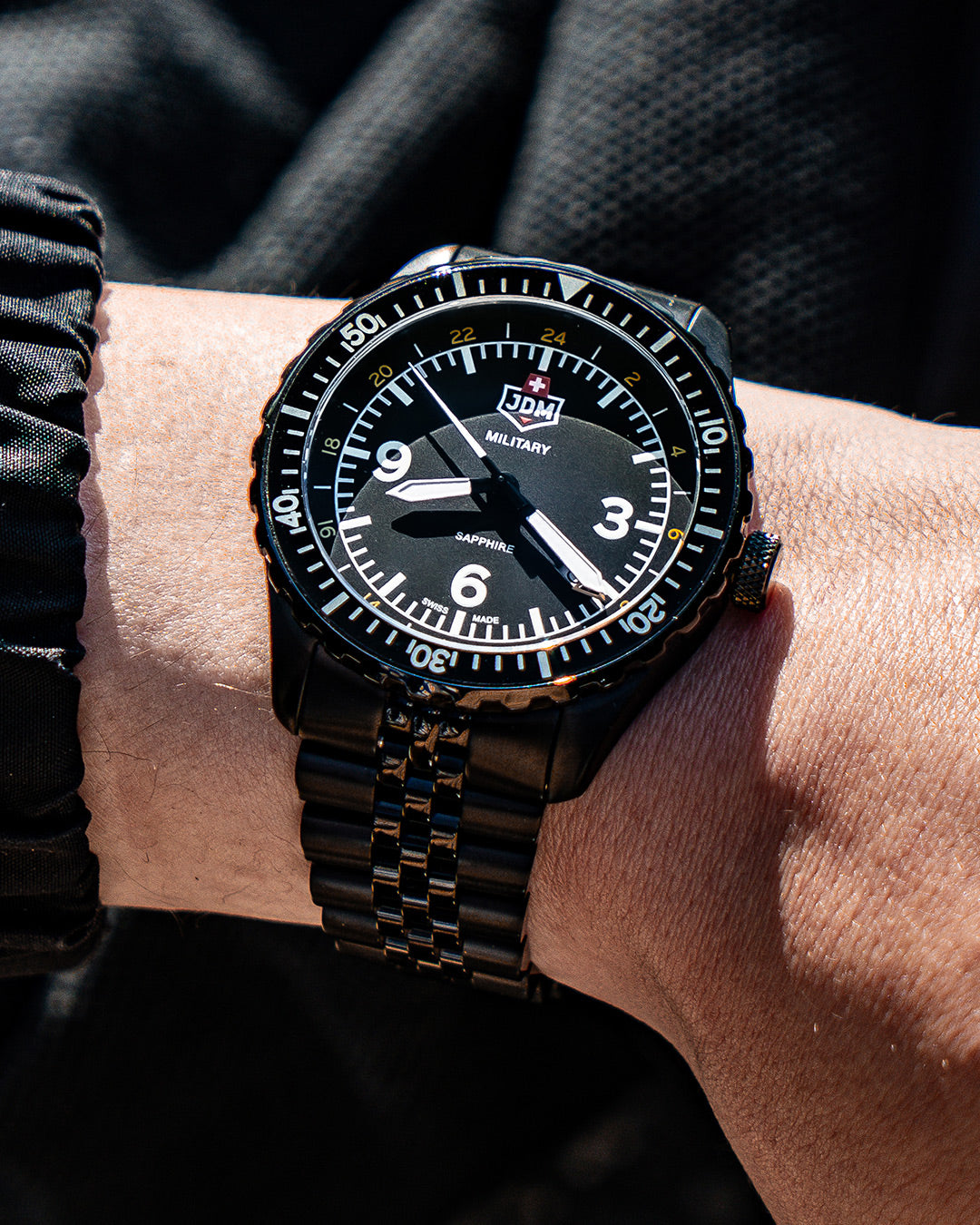 Wingman 43.5mm 3 hand - date - 24H hand Quartz black Dial black Tone Stainless Steel Sapphire Glass Swiss Made Men Watch